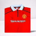Denis Irwin Hand Signed 1999 Manchester United official replica Red Home Shirt